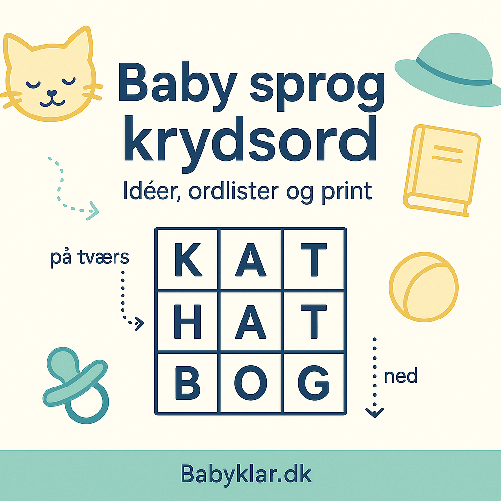 Illustration af baby sprog krydsord med billeder og bogstaver