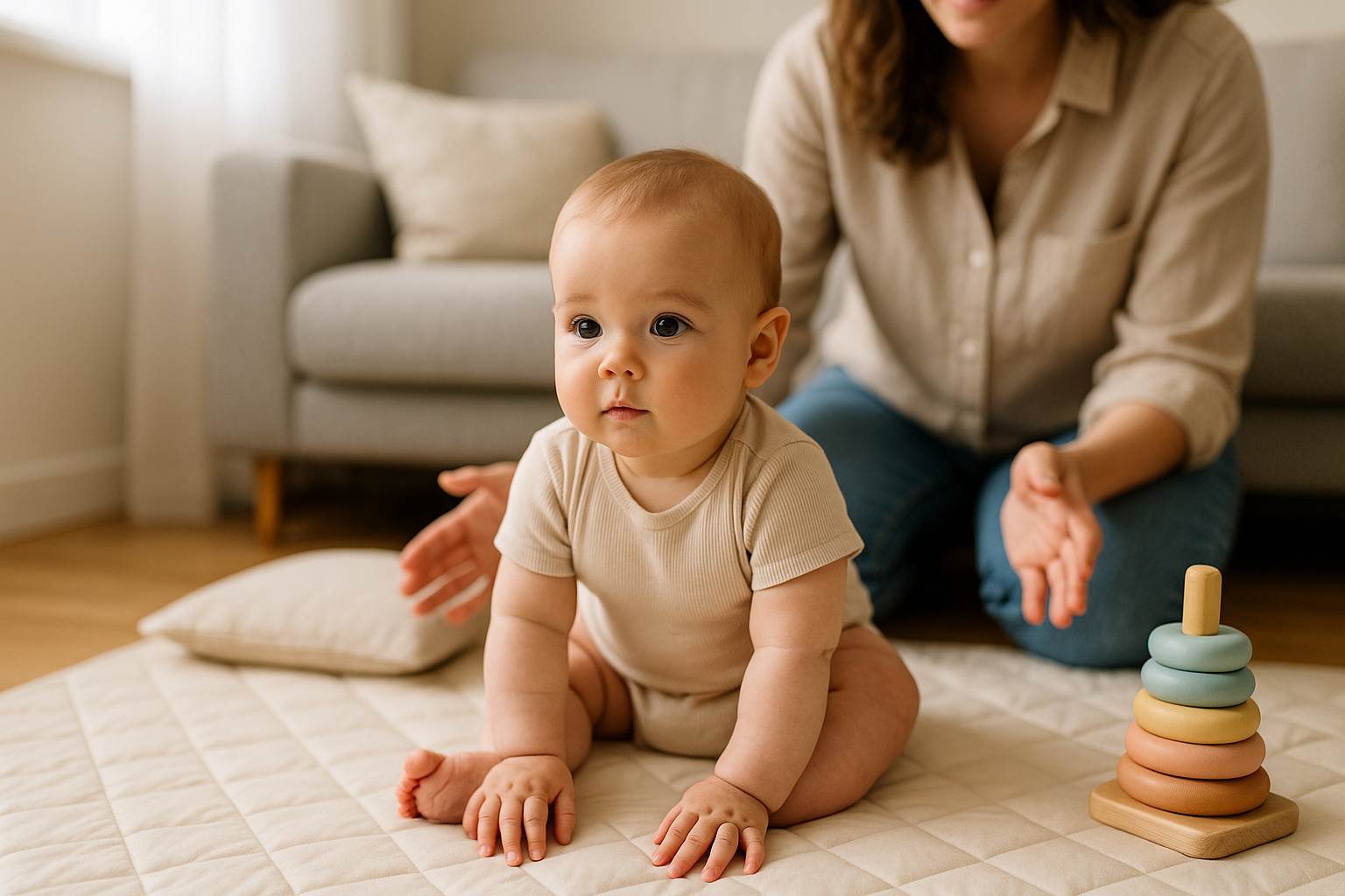 Baby som sidder selv og kigger rundt