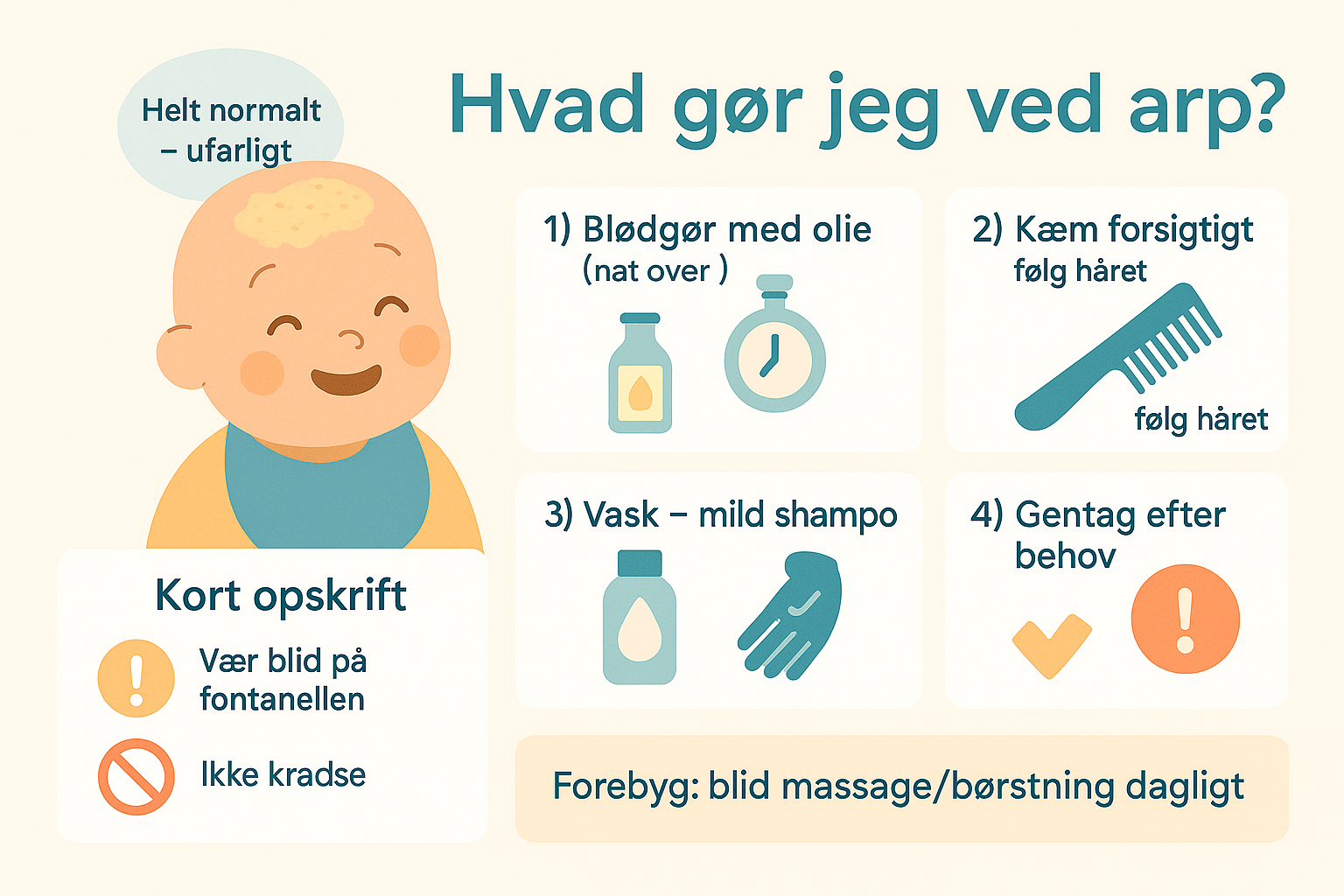 Baby med arp (cradle cap) i hårbunden