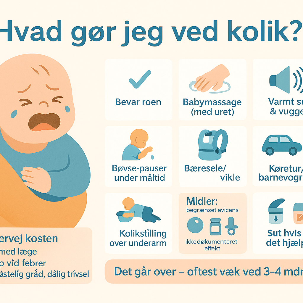 Spædbarn med kolik bliver trøstet af forælder