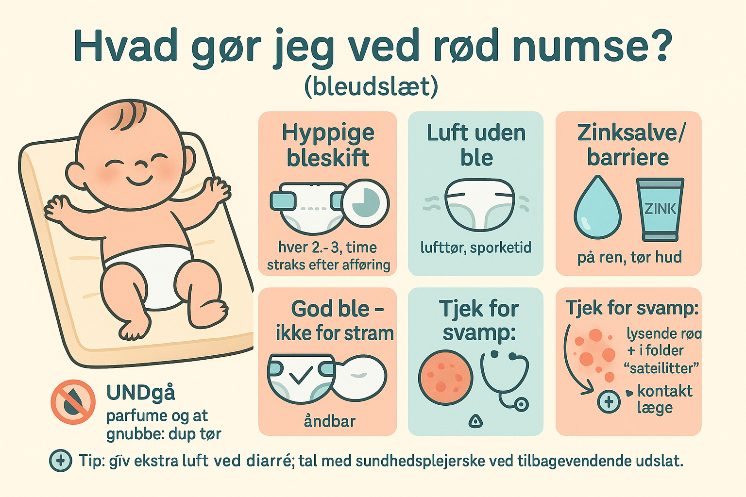 Rød babynumse med bleudslæt - illustration af hudirritation i bleområdet