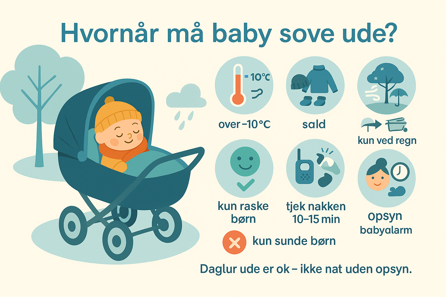 Baby sover trygt udendørs i barnevogn - guide til udendørs søvn