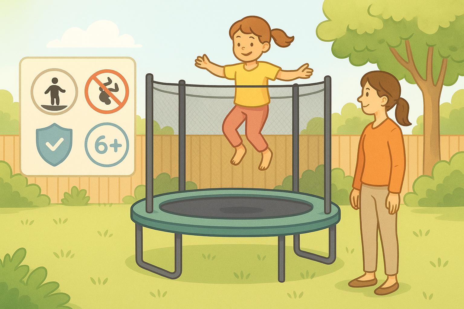 Børn der hopper på trampolin med sikkerhedsudstyr