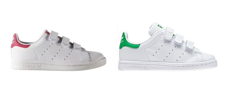 hvide adidas med grøn og lyserød detaljer