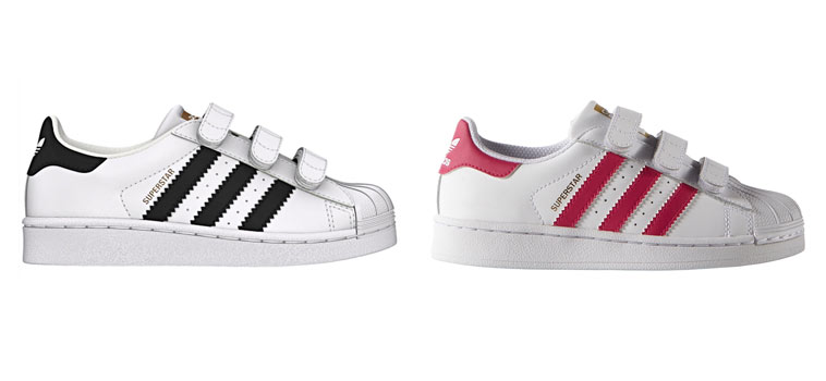 adidas superstar sneaker med sorte og lyserød striber