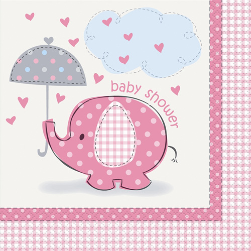 lyserød babyshower serviet med elefant