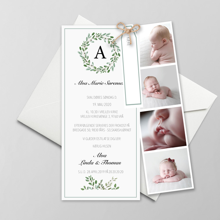 barnedåbsinvitation-med-grøn-blad-motiv